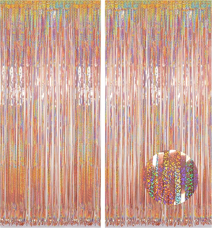 Foil Fringe Backdrop, Melsan 2 Pack 3.2 ft x 8.2 ft Tinsel Foil Fringe Curtains by Melsan
