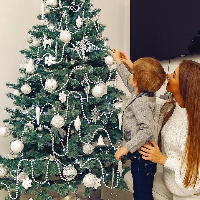 100 Feet White Christmas Tree Garland, Artificial Beads Strands Chain, - Image 6