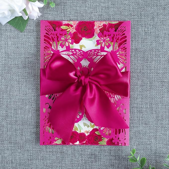 20 PCS 5.12x7.2 Butterfly Quinceanera Invitation, Laser Cut Wedding Invitation - Image 2