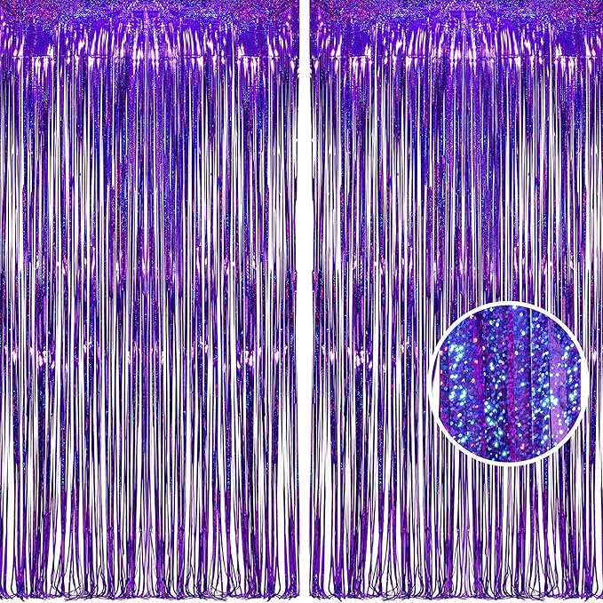 BRAVESHINE Purple Tinsel Foil Fringe Curtains by BRAVESHINE