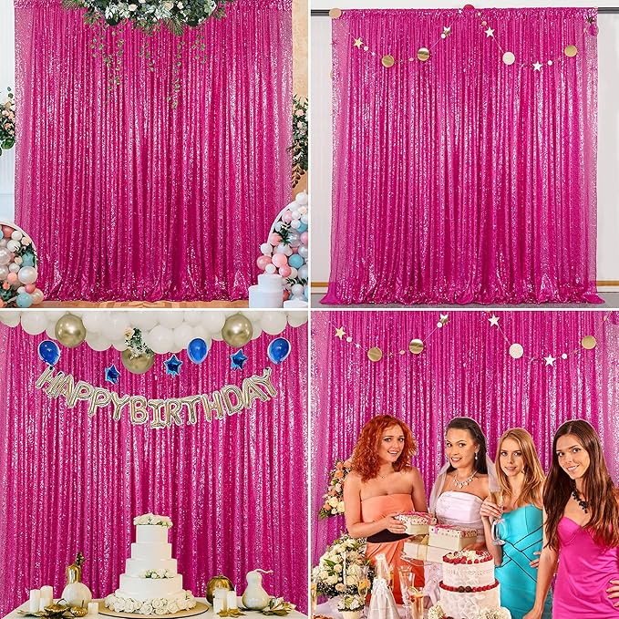 Fuchsia Sequin Backdrop Curtains 4 Panels 2FTx8FT Hot Pink Glitter Sequin - Image 6
