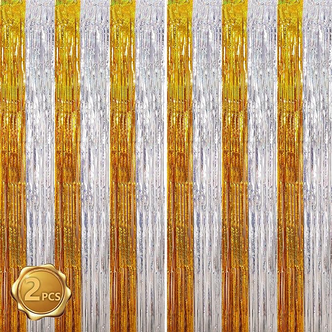 BEISHIDA Gold Silver Door Streamers Backdrop Foil Fringe Tinsel Party Streamers by Beishida