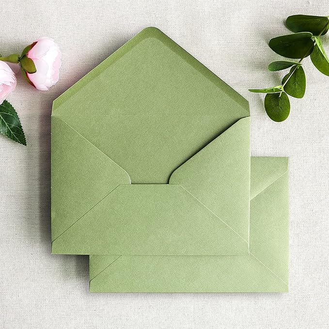 PONATIA 50 PCS/Pack A7 Envelopes, 5.25 x 7.48'' Sage Green Envelopes by ponatia