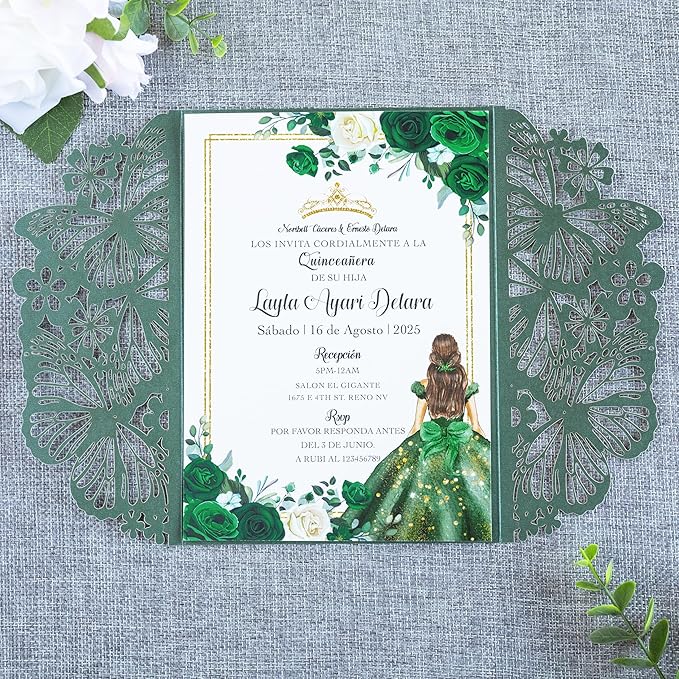 20 PCS 5.12x7.2 Butterfly Personalized Quinceanera Invitation, Customized XV - Image 3