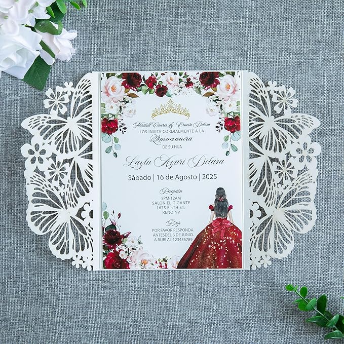 20 PCS 5.12x7.2 Butterfly Personalized Quinceanera Invitation, Customized XV - Image 3