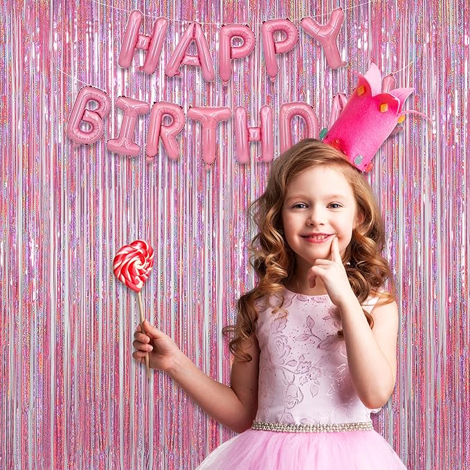 Melsan Pink Tinsel Curtains Backdrop, 3.2 ft x 8.2 ft Sparkle Metallic Foil - Image 5