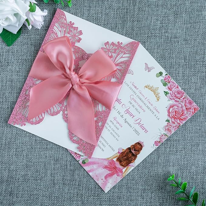 20 PCS 5.12x7.2 Butterfly Quinceanera Invitation, Laser Cut Wedding Invitation - Image 4