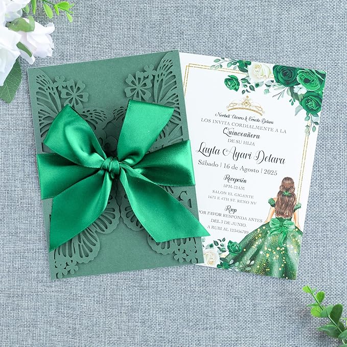 20 PCS 5.12x7.2 Butterfly Personalized Quinceanera Invitation, Customized XV - Image 2
