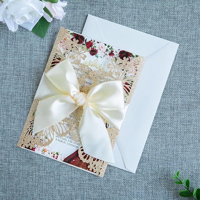 20 PCS 5.12x7.2 Butterfly Personalized Quinceanera Invitation, Customized XV - Image 6