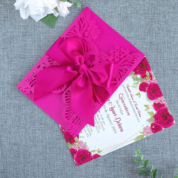 20 PCS 5.12x7.2 Butterfly Quinceanera Invitation, Laser Cut Wedding Invitation - Image 4