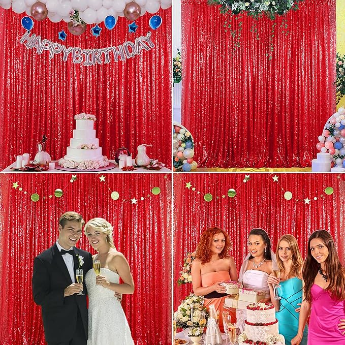 Red Sequin Backdrop Curtains 4 Panels 2FTx8FT Wedding Photo Backdrop Glitter - Image 7